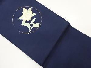 塩瀬手描き金彩金駒刺繍丸に花葉模様名古屋帯